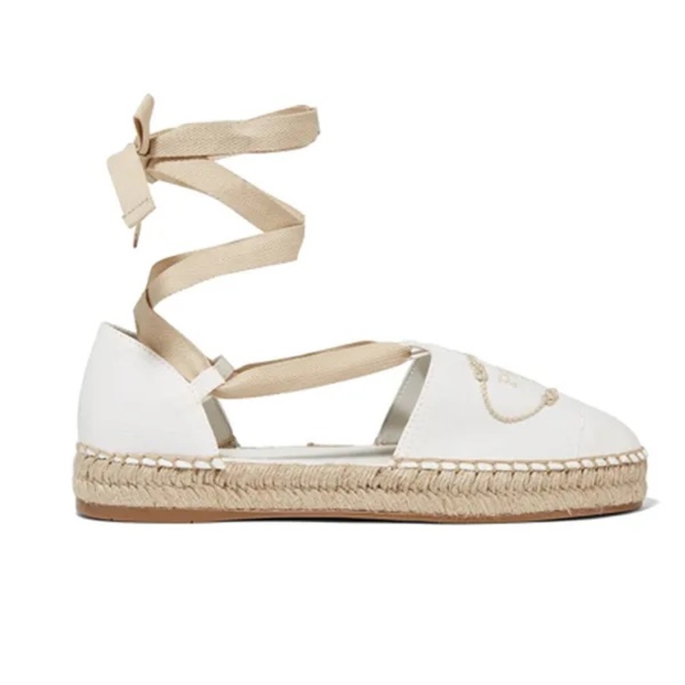 Prada White and Tan Espadrille Flats